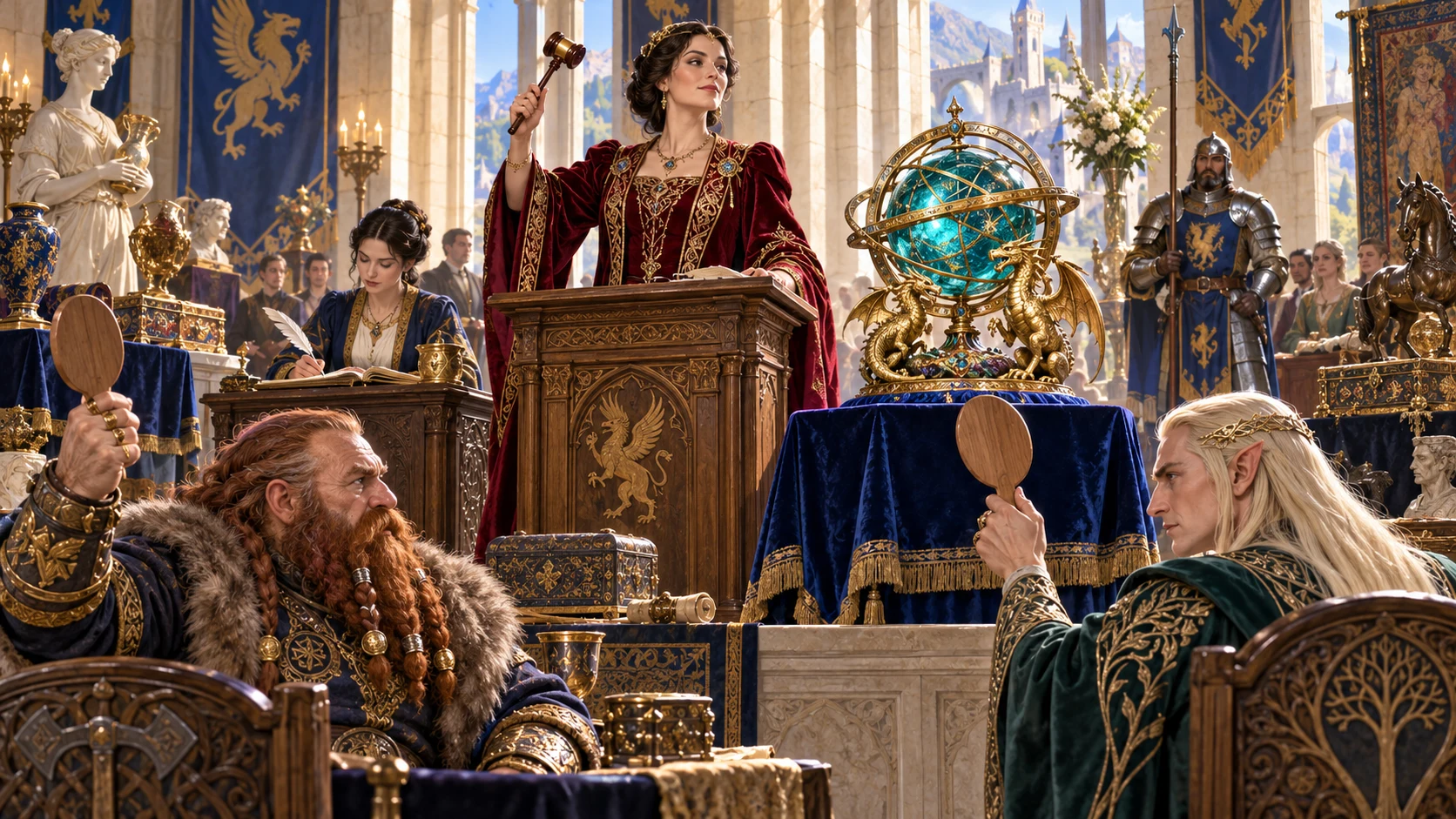 Fantasy editorial illustration of a fictional auction and rare sale