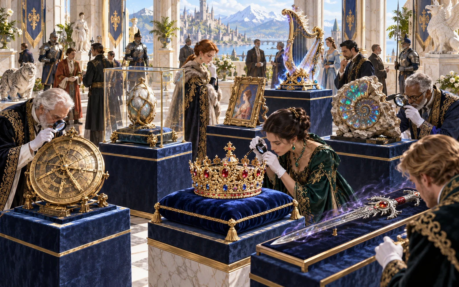 Fantasy editorial illustration of fictional auction preview and appraisal